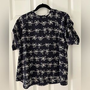 - HUG Women’s navy blouse with bows short sleeve blouse loose fit size M